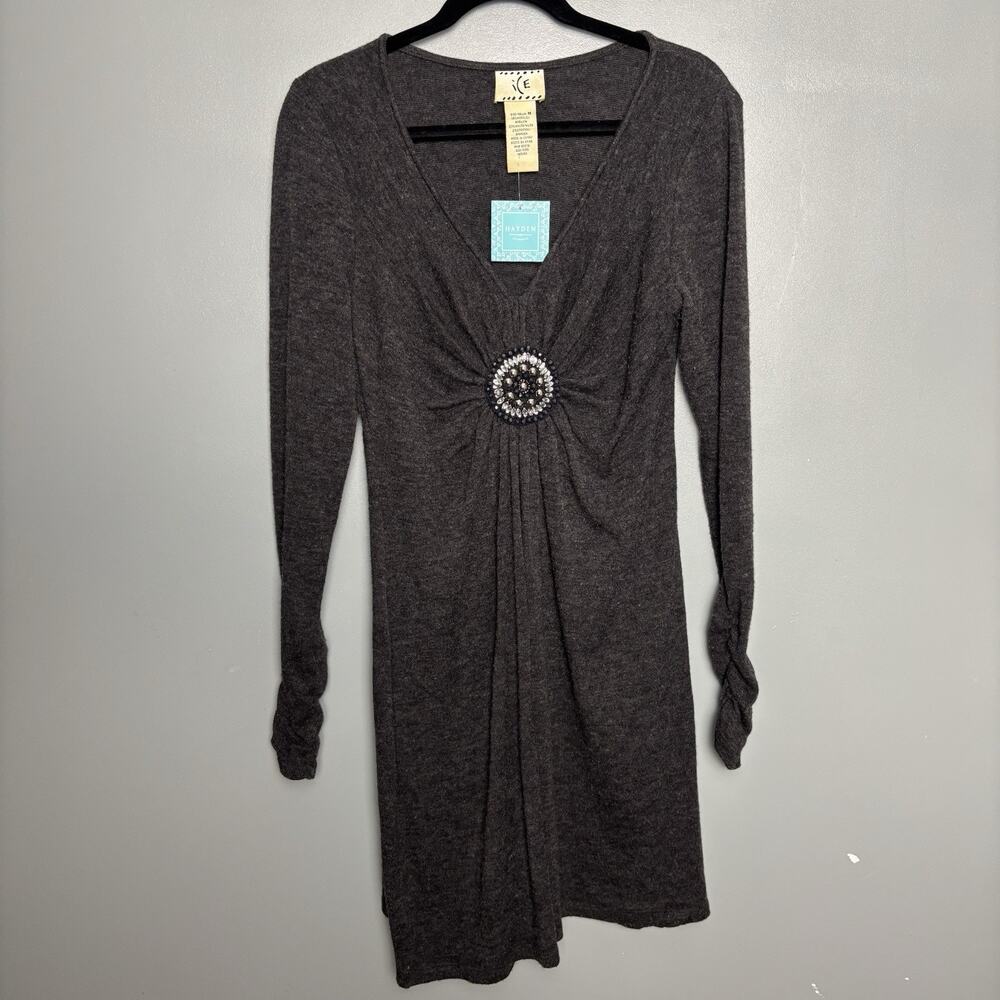 NWT Hayden Women’s Grey Broche Dress New Gray Medium Knee Length Mid